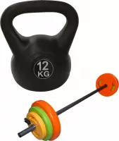 Tunturi - Fitness Set - Halterset 20 kg incl stang - Kettlebell12 kg