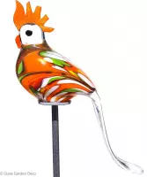 Glass Garden Deco - Tuindecoratie - Handgemaakte glassculptuur - Kaketoe - Oranje - H = 20cm