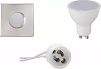 LED Spot Set - Igia - GU10 Fitting - Waterdicht IP65 - Inbouw Vierkant - Mat Chroom - 4W - Warm Wit 3000K - 82mm