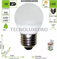 Led bulb . 5 W, 220 – 240 V, E27, 3000 K, 5 stuks [Energieklasse A+]
