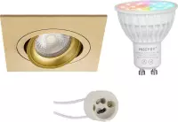 Mi-Light MiBoxer - LED Spot Set GU10 - Smart LED - Wifi LED - Slimme LED - 4W - RGB+CCT - Aanpasbare Kleur - Dimbaar - Primux Borny Pro - Inbouw Vierkant - Mat Goud - Kantelbaar - 92mm