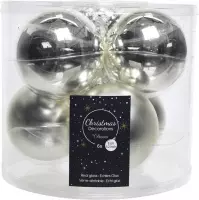 6x Zilveren glazen kerstballen 8 cm - glans en mat - Glans/glanzende - Kerstboomversiering zilver