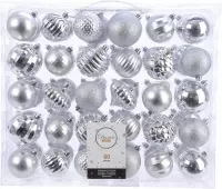 Kerstversiering kerstballen set zilver - 60 delig - kunststof kerstbal