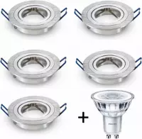 Philips LED inbouwspot - GU10 dimbaar  | Zilver (set van 5 stuks)