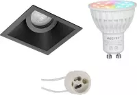 Mi-Light MiBoxer - LED Spot Set GU10 - Smart LED - Wifi LED - Slimme LED - 4W - RGB+CCT - Aanpasbare Kleur - Dimbaar - Prima Zano Pro - Inbouw Vierkant - Mat Zwart - Kantelbaar - 93mm