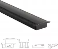 2 meter aluminium led strip profiel inbouw - Zwart - 7 mm hoog - Slim line - Compleet incl. afdekkap