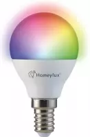HOMEYLUX - E14 smart lamp - LED - Besturing via app - WiFi - Bluetooth - Dimbaar - Slimme verlichting - P45 - 5.5 Watt - 470 lumen - 230V - 2700-6000K - RGBWW - 16.5 miljoen kleuren - Kleine 
