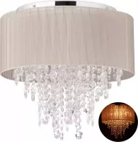 Relaxdays plafondlamp met kristallen - stof - 5-lichts - organza - plafonnière - woonkamer