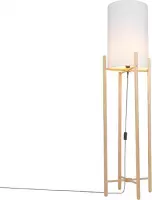 QAZQA lengi - Landelijke Vloerlamp | Staande Lamp met kap - 1 lichts - H 1450 mm - Wit -  Woonkamer | Slaapkamer | Keuken