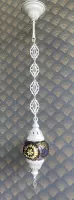 Turkse Hang Lamp - Wit Mozaïek Lamp  - Marokkaanse Lamp - Oosterse Lamp -  bol diameter Ø  12 cm - Hoogte 100 cm - Authentiek - Handmade - Kleurrijk - Sfeer - Old Yellow Star