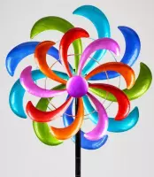 Tuinsteker Windmolen Kleurrijke bloem - Windspinner - 166 cm hoog -metaal geschilderd windspel