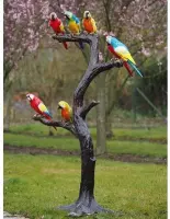 Tuinbeeld - bronzen beeld - Boom met papegaaien - 202 cm hoog
