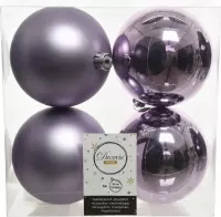 4x Lila paarse kunststof kerstballen 10 cm - Mat/glans - Onbreekbare plastic kerstballen - Kerstboomversiering lila paars