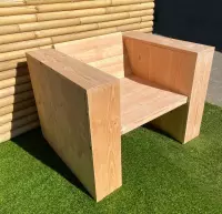 Houten Loungestoel buiten | Douglas Lariks Tuinstoel voor in de tuin | Loungestoelen Weerbestendig & Stapelbaar | Grote luxe lounge stoel