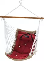 SONGMICS Hangstoel met kussen, XL gewatteerde schommelstoel met bamboebar, 70 x 120 cm, draagkracht 200 kg, binnen en buiten, rood en kaki GDC46GR