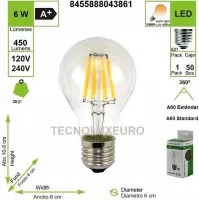 FILAMENT LED BULB  A60 STANDAARD 8W E27 3000K (PACK VAN 4)