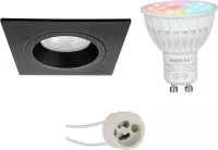 Mi-Light MiBoxer - LED Spot Set GU10 - Smart LED - Wifi LED - Slimme LED - 4W - RGB+CCT - Aanpasbare Kleur - Dimbaar - Pragmi Rodos Pro - Inbouw Vierkant - Mat Zwart - 93mm
