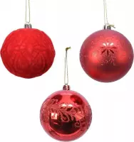12x Rode luxe kunststof/plastic kerstballen 8 cm kerstversiering - Kerstboom versiering/decoratie rood