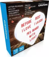 Grundig letterprikbord - Hartvorm - Rood - 144 letters - 10 LED's - 23x26x4.5cm