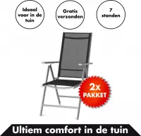 In Round Aluminium Tuinstoel met 7 Standen – 2 Stuks – Zwart