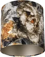 QAZQA taupe-cilinder-velours - Klassieke Lampenkap - Ø 25 cm - Bloemen print -