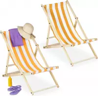 Relaxdays strandstoel hout - set van 2 - verstelbare ligstoel - opvouwbaar - campingstoel