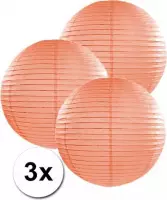 3 perzik kleurige lampionnen 35 cm