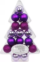 17x Paarse kunststof kerstballen pakket 3 cm - Kerstboomversiering paars