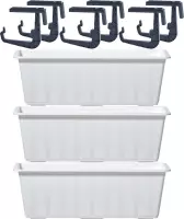 4x Kunststof Agro plantenbakken/bloembakken wit 9 liter met ophangbeugels - Balkonbakken