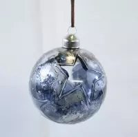 Stoere Kerstbal glas zwart/antraciet met bruin leren ophangveter Ø 8 cm (2 doosjes á 3 stuks)