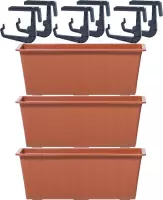 4x Kunststof Agro plantenbakken/bloembakken terracotta 9 liter met ophangbeugels - Balkonbakken