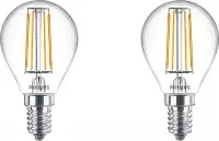 PHILIPS - LED Lamp Filament - Set 2 Stuks - Classic Lustre 827 P45 CL - E14 Fitting - 4.3W - Warm Wit 2700K | Vervangt 40W