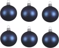 6x Donkerblauwe glazen kerstballen 8 cm - Mat/matte - Kerstboomversiering donkerblauw