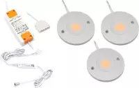 Ronde kastverlichting met deursensorschakelaar - set van 3 led lampen - werkt op netspanning| ideaal als onderbouw keukenverlichting