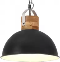 vidaXL Hanglamp industrieel rond E27 32 cm massief mangohout zwart