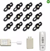 (Complete set) - LED veranda inbouwspot Toledo zwart RTS - set van 12 stuks - Kantelbaar - Inclusief transformator & 1 x Somfy RTS LED receiver 500 watt & 1 x Somfy RTS afstandsbediening 4 - 