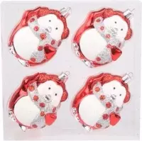 Kerstversiering pinguin kerstballen rood/wit - kunststof/plastic