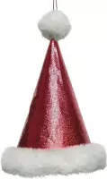 1x Kersthangers figuurtjes rode glitter Kerstmuts - Kerstboomversiering rood