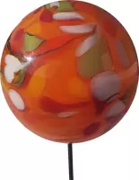 Glass Garden Deco - Tuindecoratie - Handgemaakte glassculptuur - Bol van glas - Oranje - D=25 cm