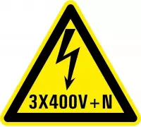 Waarschuwingsbord elektrische spanning 3x400v+N - dibond 400 mm