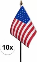 10x Amerika/USA vlaggetjes 15 cm - Amerikaanse vlag - Verenigde Staten landen thema versiering/decoratie