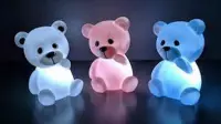 3 Stuks Nachtlampje kinderen - Nachtlamp - Teddybeer - Roze - Blauw - Wit - Led lamp