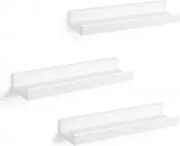 Trend24 - Wandplank - Wandplank zwevend - Fotoplank - Boekenplank - Muurplank - MDF - 38 x 10 x 5 cm - Wit - Set van 3 stuks