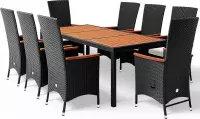 Deuba Polyrotan Zitgroep 8 stoelen 7cm Kussens Tuintafel 190x90cm Acaciahout