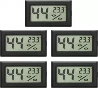 Hygrometer digitaal klein zwart thermometer binnen set van 5 stuks