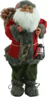 Luxe Afgewerkte Kerst Decoratie Kerstman Staand Rood/Grijs 45cm