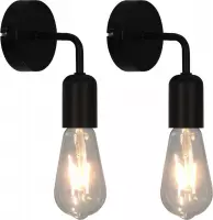 Wandlampen 2 st met filament peren 2 W E27 zwart