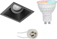 Mi-Light MiBoxer - LED Spot Set GU10 - Smart LED - Wifi LED - Slimme LED - 4W - RGB+CCT - Aanpasbare Kleur - Dimbaar - Primux Zano Pro - Inbouw Vierkant - Mat Zwart - Kantelbaar - 93mm