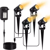 LED Tuinverlichting set van 4 prikspots - Verlichting voor uw tuin en oprit - Waterbestendig IP65 - Tuinspot zwart - Kabel van 20m