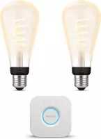 Philips Hue Starterspakket - White Ambiance - Filament Edison groot - E27 - 2 Hue LED Lampen - Bridge